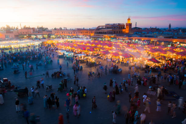 istock Evening Djemaa El Fna Square with Koutoubia Mosque, Marrakech, Morocco 1047575234