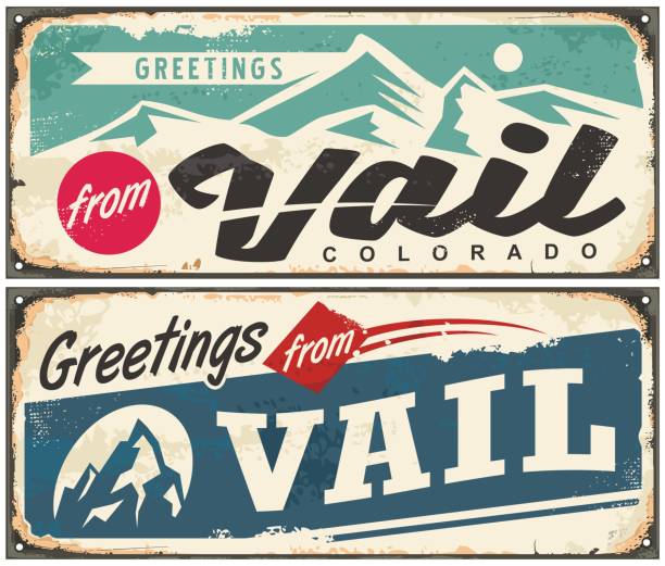 Vail Colorado retro souvenir from winter holiday destination. Vintage greeting card template from Vail USA. Vector illustration.