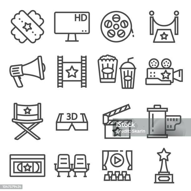 Gray Line Movies Vector Illustration Icons Set Stock Illustration - Download Image Now - Arts Culture and Entertainment, Belarus, Camera Film