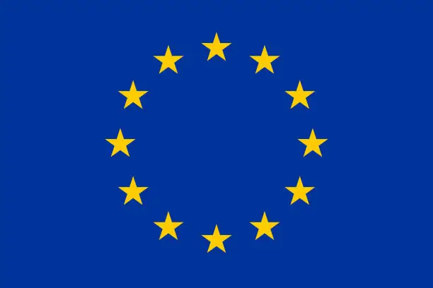 Vector illustration of Vector flag of the European Union. Proportion 2:3. Flag of Europe. The European Flag. Twelve Golden Stars. Unity of Europe. EU Flag.