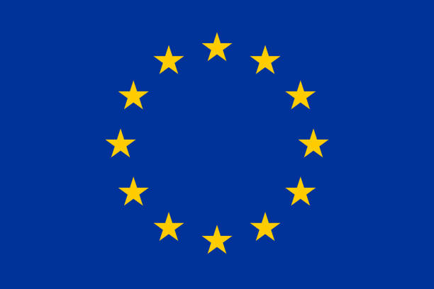 歐洲聯盟的媒介旗子。比例2:3。歐洲國旗。歐洲國旗。十二顆金色的星星。歐洲統一。歐盟國旗。 - 歐洲聯盟 幅插畫檔、美工圖案、卡通及圖標