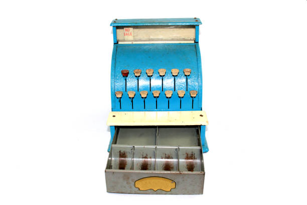 istock Old Fashioned Toy Till in Blue on White Background 1047582028