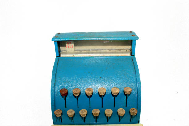 istock Old Fashioned Toy Till in Blue on White Background 1047582362
