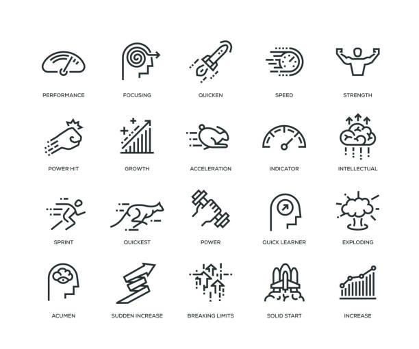 ilustrações de stock, clip art, desenhos animados e ícones de performance icons - line series - performance efficiency business determination