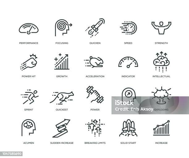 Performance Icons Line Series Stock Illustration - Download Image Now - Strength, Speed, Line Icon