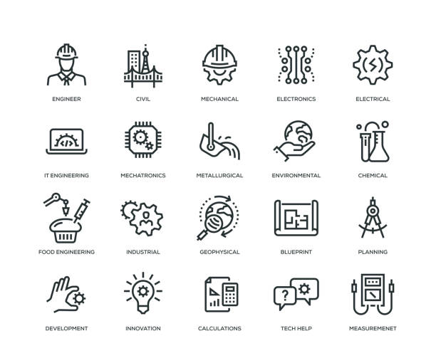 engineering-icons - line serie - symbol computer icon icon set monochrome stock-grafiken, -clipart, -cartoons und -symbole