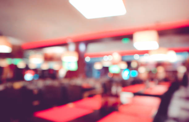 istock Colorful modern blurred empty cafe interior. De focused room. 1047586274