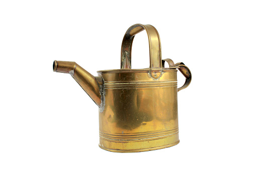Vintage Brass Watering Can on White Background