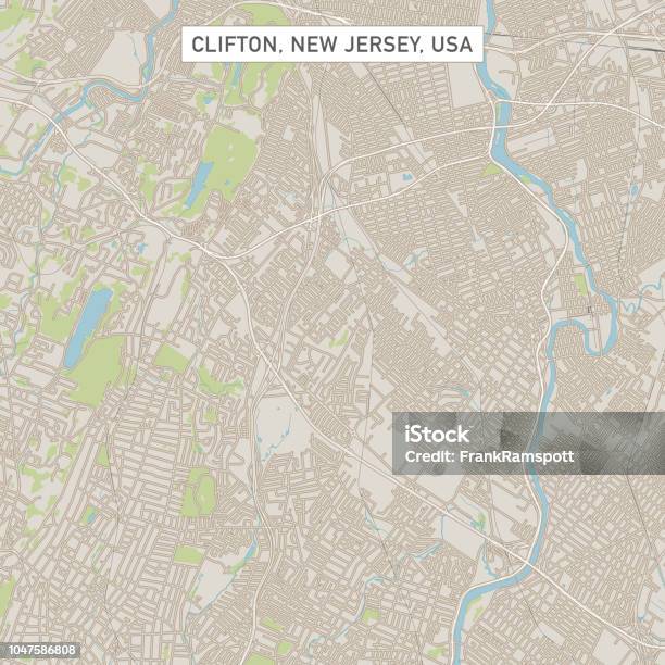 Clifton New Jersey Us City Street Map Stock Illustration - Download Image Now - New Jersey, Map, Aerial View