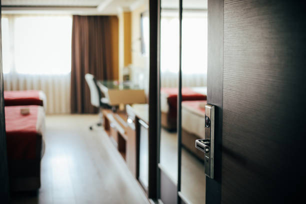 Opened door of hotel room