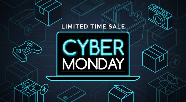 ilustraciones, imágenes clip art, dibujos animados e iconos de stock de cyber lunes promocional venta comercial - cyber monday