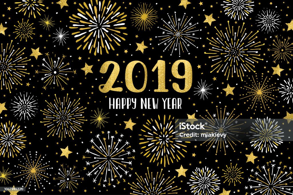 Happy 2019 fireworks Easily editable vector illustration on layers. This image contains one clipping mask. Firework - Explosive Material stock vector