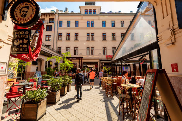 Budaopest, Hungary, April 18, 2018: People shopping and dine out at \