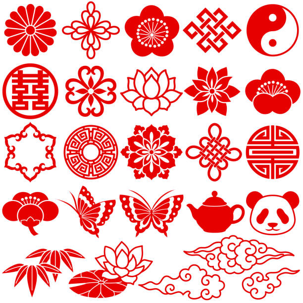 Chinese icons Set of Chinese decorative icons. chinese panda stock illustrations