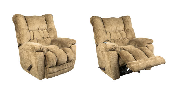 istock Comfortable recliner massage seat isolated on white background 1047601100