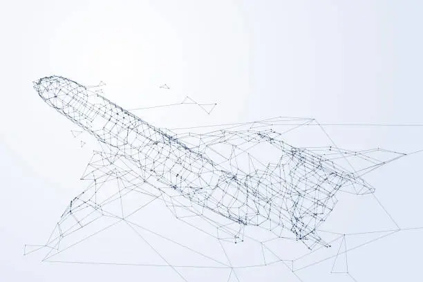 Vector illustration of Wireframe plane flying up, network of the airplane and technology concept
