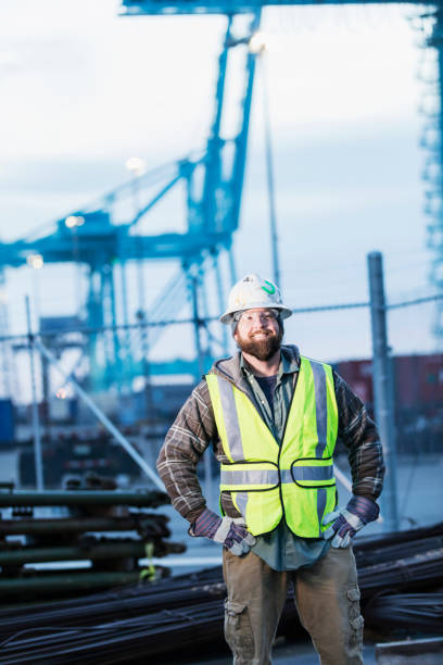 istock Dock worker at shipping port 1047616418