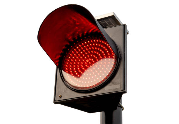 Closeup red Traffic lights isolate on white background stock photo