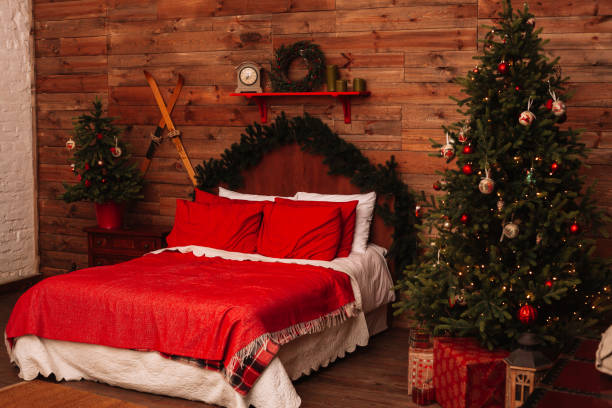 istock New year white bedroom interior Happy new year 1047624506