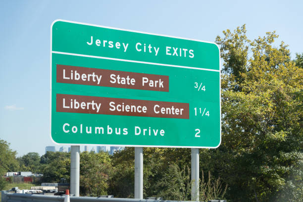 liberty state jersey city sign stock photo
