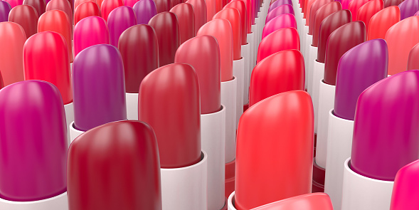 smooth rows of lipstick close-up 3D illustration