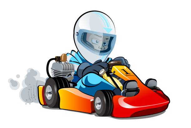 cartoon kart racer isoliert auf weißem hintergrund - sport go cart go carting sports race stock-grafiken, -clipart, -cartoons und -symbole