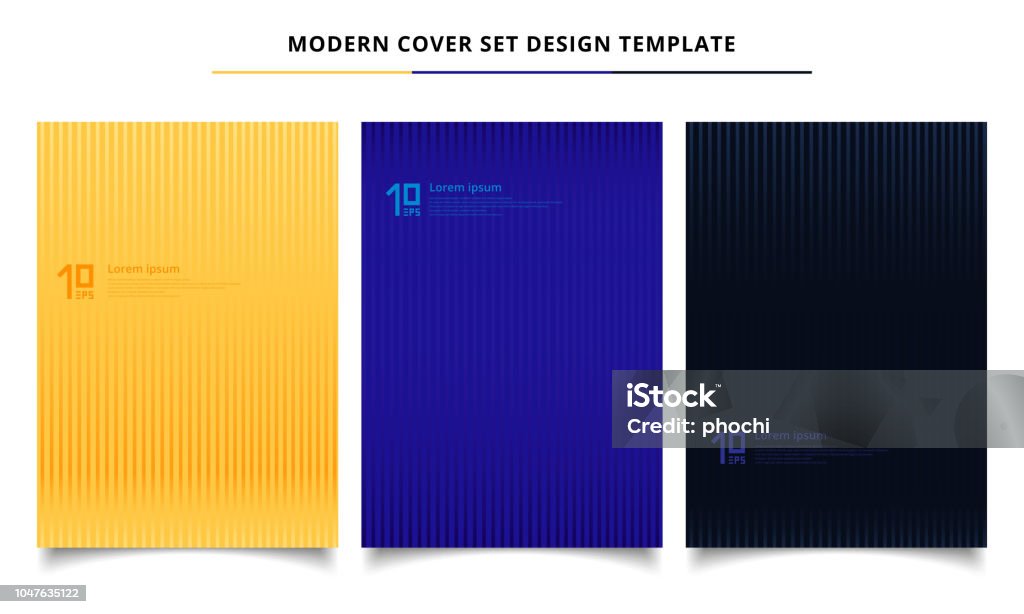 Set of abstract lines patterns minimal covers design template. Set of abstract lines patterns minimal covers design template. Creative background yellow, blue, black colors. Vector illustration Pattern stock vector