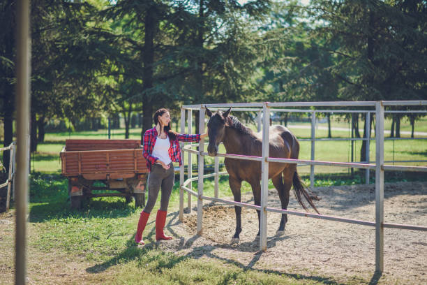 istock young woman and horse 1047635926