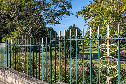 Fence with a public park behind in Melton Mowbray in Leicestershire