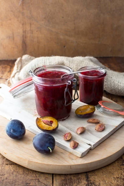 fresh cooked plum marmlade in a jar