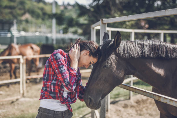 istock young woman and horse 1047643558