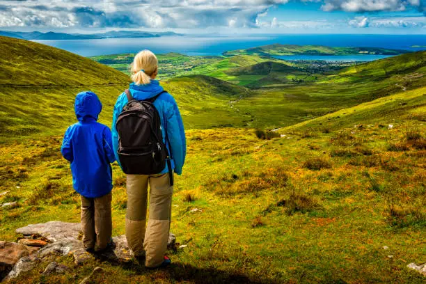 woman and boy hiking in Ireland