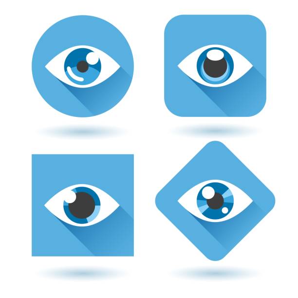 глаз синий плоский набор иконок - глаз иллюстрации stock illustrations