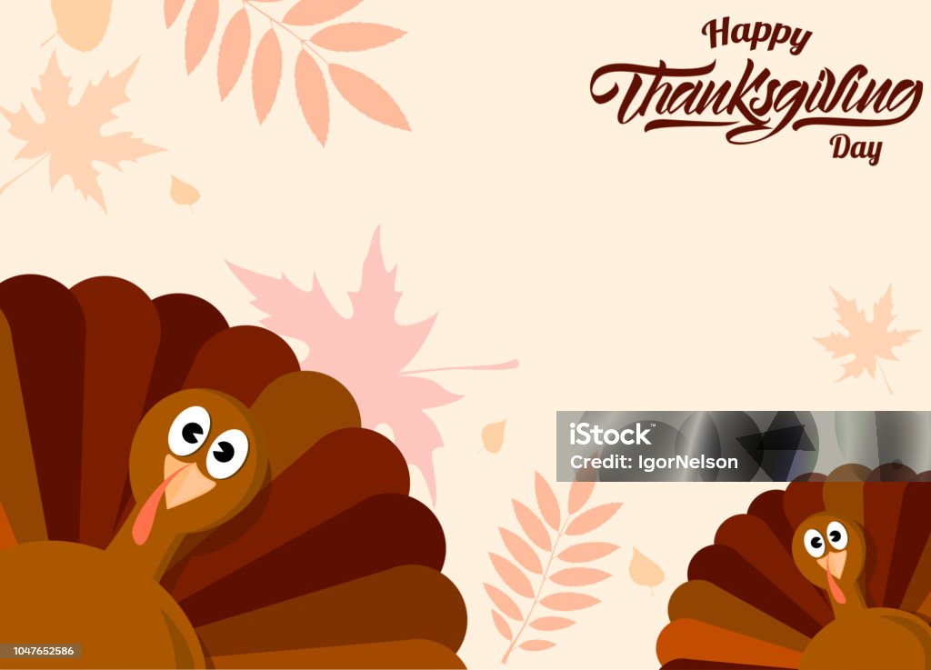 Turkey background with autumn leaves. Thanksgiving day. Vector illustration design. Turkey - Bird stock vector