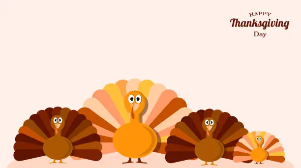 Vector illustration of Set of turkeys . Fun background for thanksgiving day. Vector illustration design.