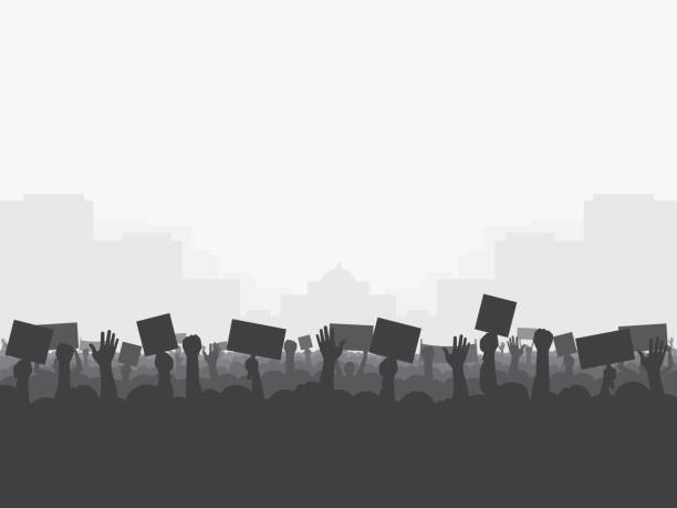 menschenmenge proteste, silhouette. - demonstrant stock-grafiken, -clipart, -cartoons und -symbole