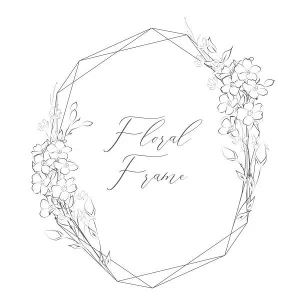 Vector illustration of Vector Delicate Floristic Geometric Frame with Flowers