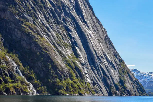 Photo of Rock cliff with sea in Lofoten, Norway.