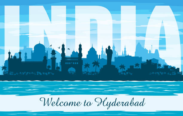 Hyderabad India city skyline silhouette Hyderabad India city skyline vector silhouette illustration hyderabad india stock illustrations