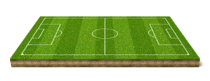 3d rendering of a grass sport field with white lines marking the game positions. Outside games. Summer sport. Football field.