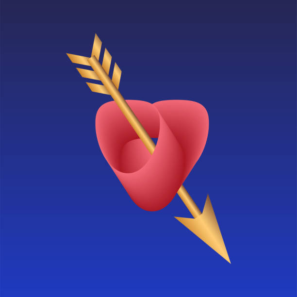 стилизованное сердце, пронзеное золотой стрелой купидона - cupid love red affectionate stock illustrations
