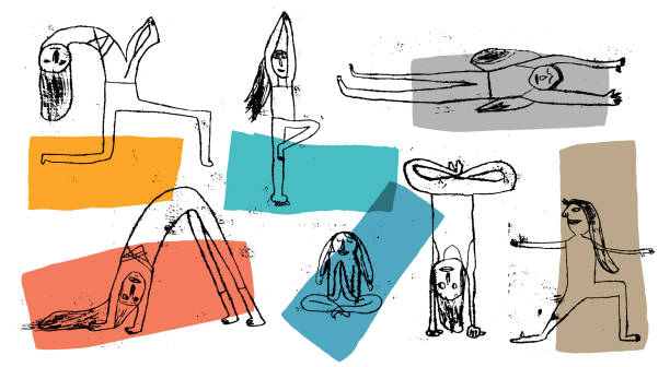 Yoga practice People practicing yoga. Prints headstand stock illustrations