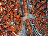 Top aerial view of old town Rovinj. Istria, Croatia.