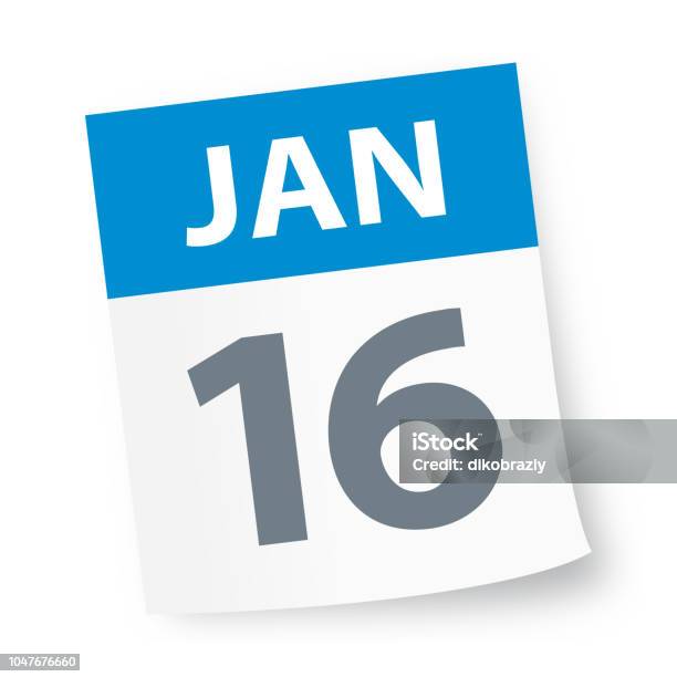 January 16 Calendar Icon Stock Illustration - Download Image Now - Calendar, Leaf, Page