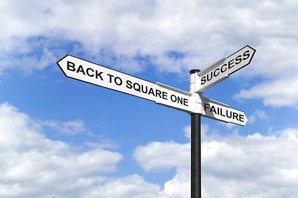 back to square one указателя - success failure dreams road sign стоковые фото и изображения