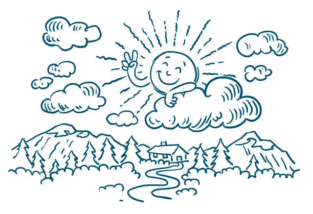 Vector illustration of Doodle Happy sun peace cartoon