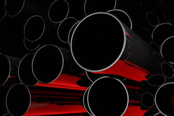 istock Stack of shiny metal steel pipes 1047684608