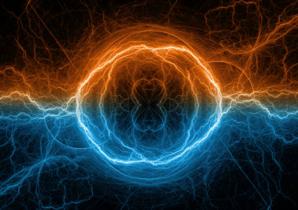 istock Fire and ice fractal lightning, abstract electrical background 1047684680