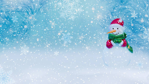 istock Winter background with a snowman, snow and snowflakes 3d render 1047693392