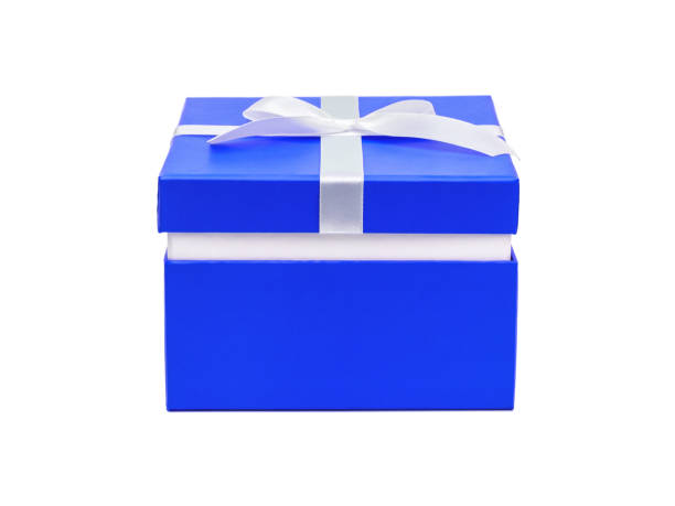 istock Blue box with a gift and white bow isolated on white background 1047699884